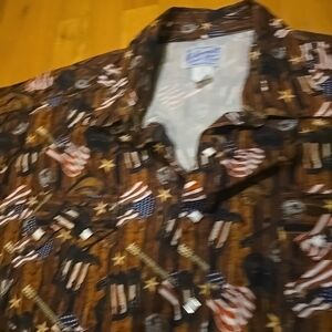 Patriotic Brown Printed Men's Button-Up Shirt